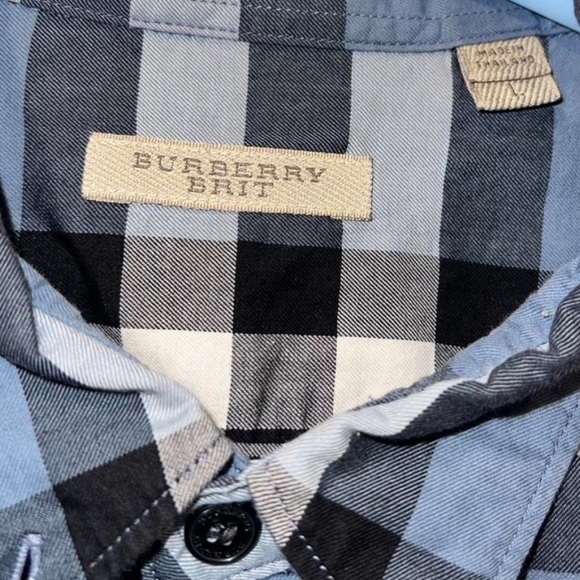 Burberry Blue and Black Plaid Casual Button Down Shirt - Picture 2 of 3